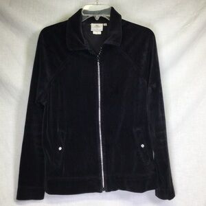 Hot Cotton Womens Black Velour Rhinestone Zipper, Sz Medium